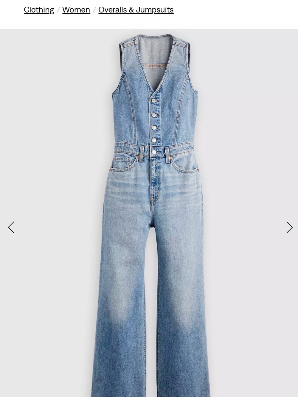 Levi's Light Blue Denim Button-Front Sleeveless Jumpsuit